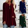 Haut Tunique Velours Manches Longues Col en V pour Femme Boutonné Devant Plissé Coupe Évasée Blouse Fluide