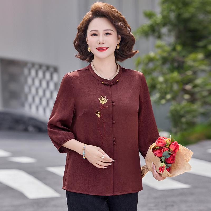 

Spring Outfit: Chinese-Style Shirt for Middle-Aged Women - Festive Attire for Birthdays and Weddings 5XL (fits 73-80 kg) красный