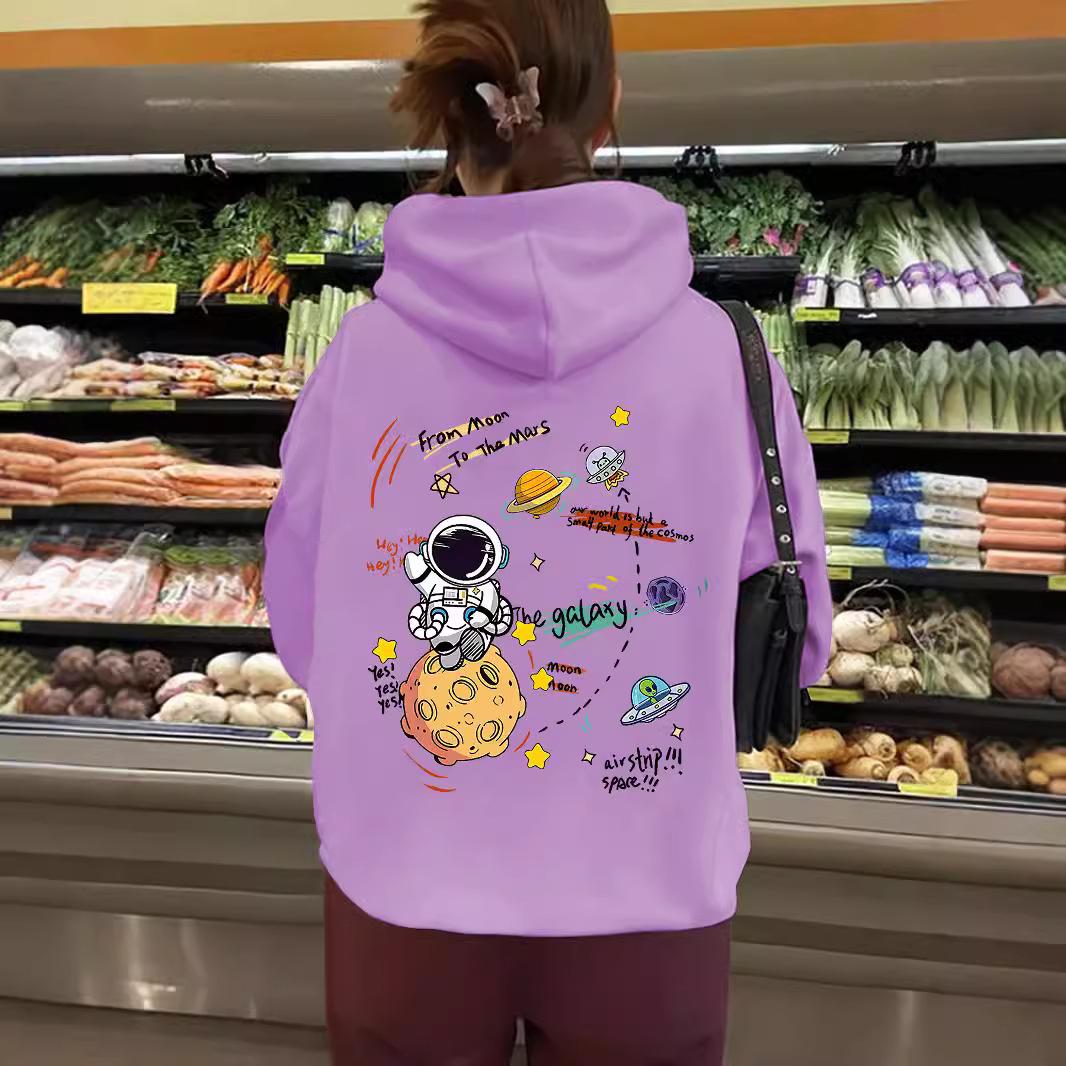 Женская толстовка с капюшоном из бархата с принтом космос в европейском и американском стиле и карманом-кенгуру M розовый 2108₽