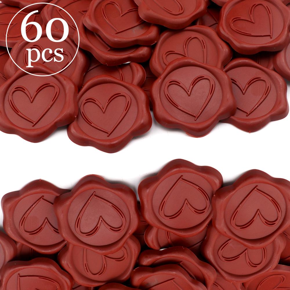 

60pcs Heart Wax Seal Stickers, Red Self Adhesive Envelope Seal Stickers Hexagon Self-adhesive Scrapbook Stickers for Wedding Par