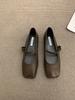 French retro square head silver Mary Jane shoes women's 2024 spring new models with skirts gentle word with flat shoes
