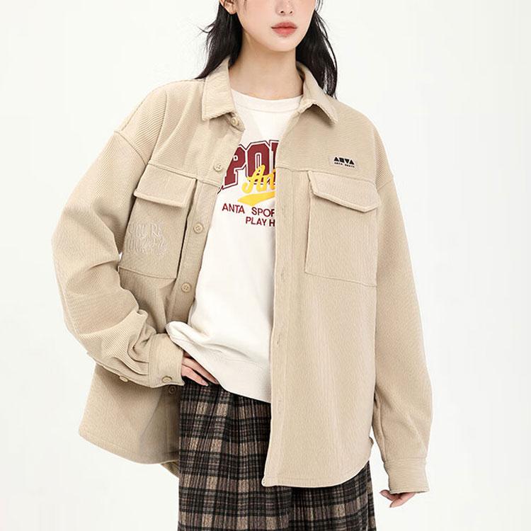 Anta Solid Color Single-Breasted Fleece Long Sleeve Shirt Unisex Shirts Planet-Brown 172348101-2