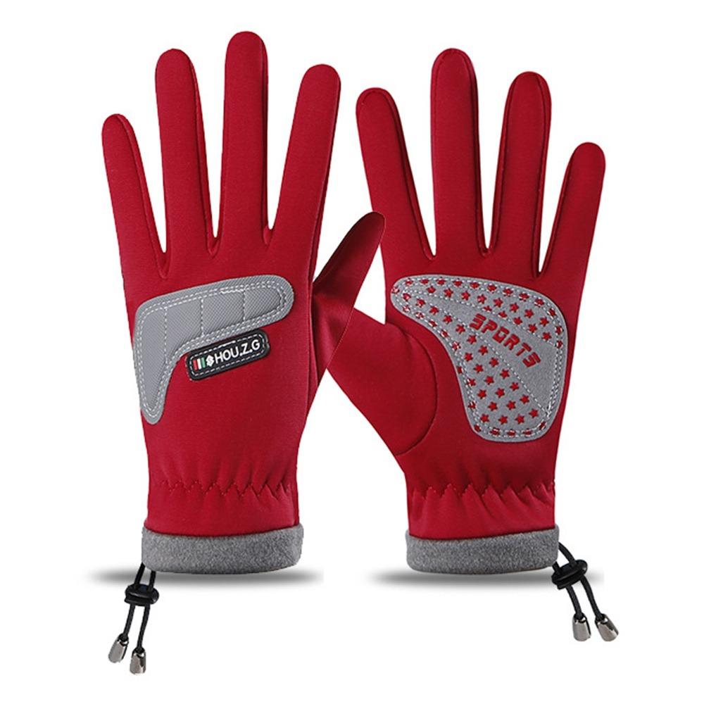 Drawstring Cycling Children's Gloves Keep Warm Fleece Lined Anti Slip Gloves Autumn Winter Style Thicken Outdoor Play Gloves