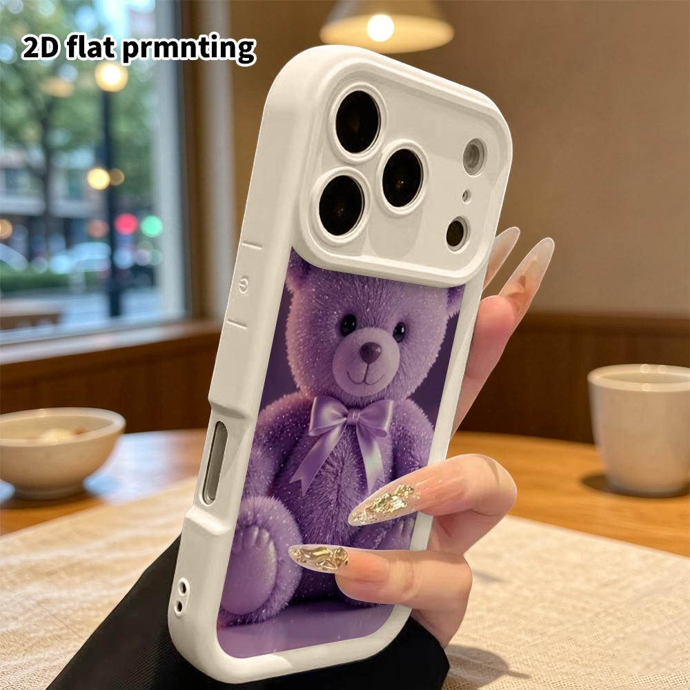 Phone Case: 2D Flat Design Suitable for iPhone 18, 17, 16, 15, 14, 13 Pro Stepped Protective Case, Purple Plush Little Bear, Christmas and Halloween G