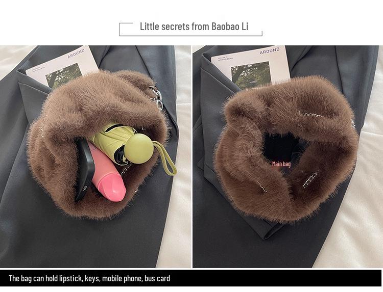 Plüschige Schulter- und Umhängetasche für Damen - Modische, vielseitige, trendige Bucket-Handtasche (Kollektion 2025)