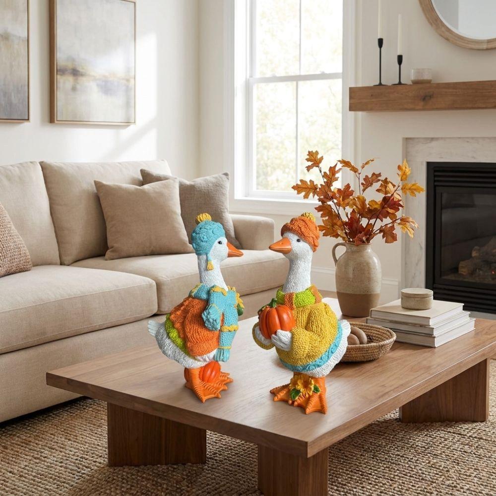 Rustic Style Autumn Pumpkin Duck Ornament Harvest Theme Animal Sculpture Duck Figurine  Home