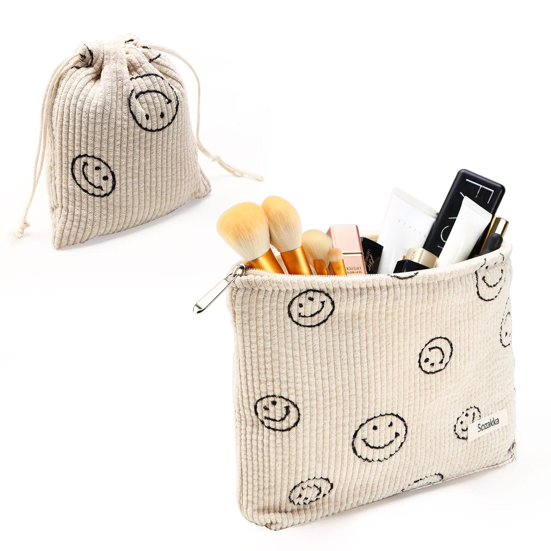 Trendy Large Capacity Corduroy Smile Face Crossbody Makeup Bag