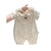 Stylish Floral Infant Romper Cream Tone Doll Collar Thin Breathable Summer Girls Daily Outdoor Suit