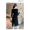 Autumn Winter Elegant Fashion Lace Patchwork Velvet Dress Women Vintage Single Breasted Bodycon Robe Vestidos