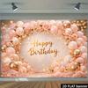 2D Rose Gold Floral Themed Happy Birthday Backdrop Banner for Birthday Party Photography Decoration