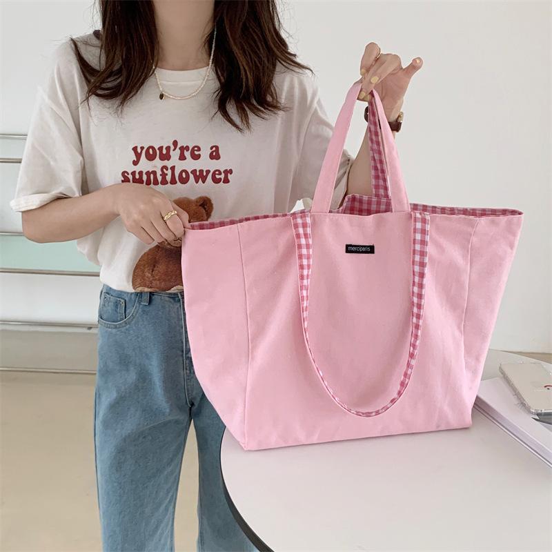Canvas Bags for Women Shoulder Totes Bag Designer Handbags Girls Casual Solid Plaid Shopper Large Capacity Double Side Bags MIT