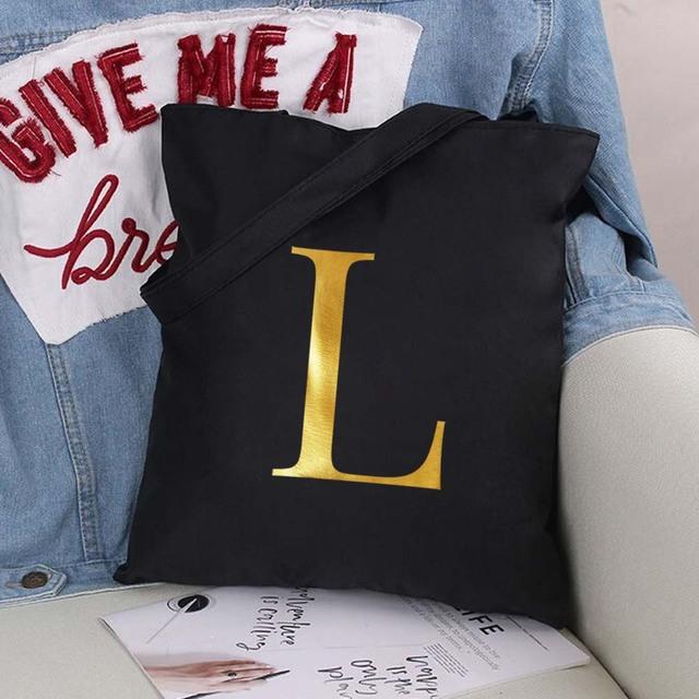 Damen Einkaufstaschen Eco Shopper Klassische Buchstaben Umhängetasche Mode Schwarz Druck Handtasche Canvas Tragetasche Einkaufstasche