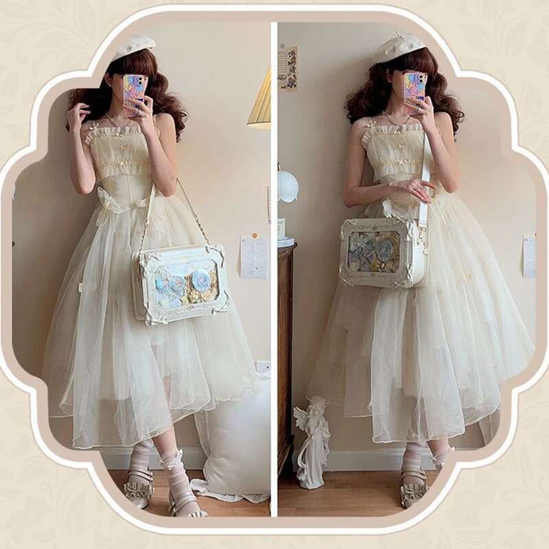 Lolita Women Ita Bag Ctue Girl Transparent Shoulder Bag JK Uniform Subculture Kawaii Bow Crossbody Bag DIY Display Messenger Bag