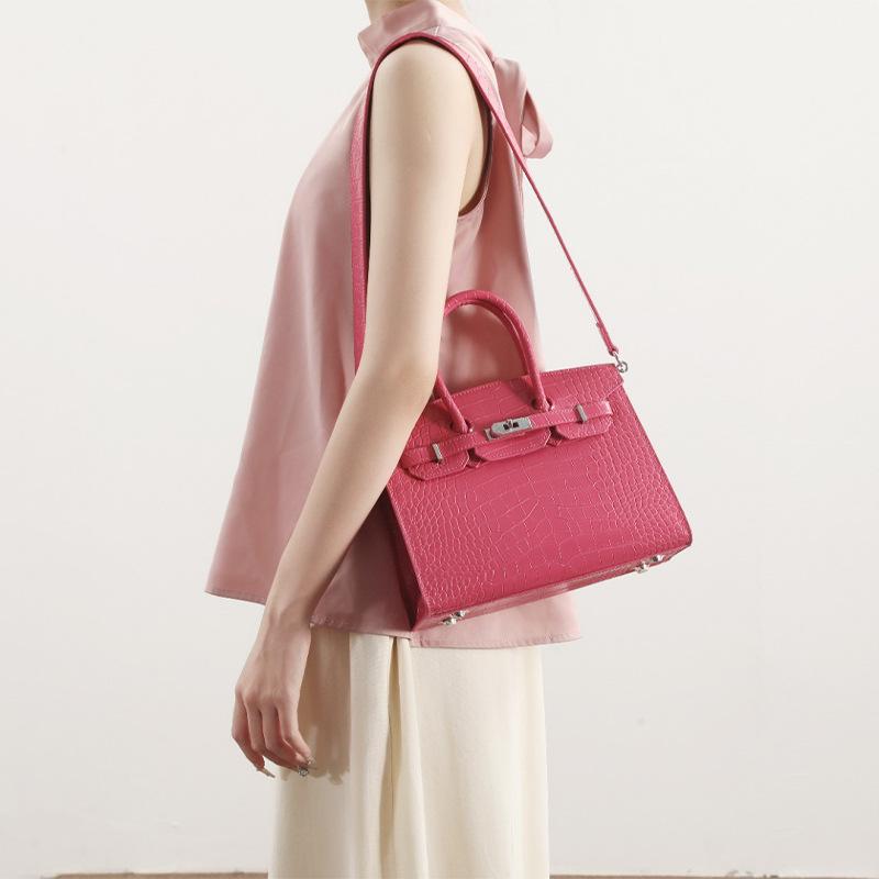 

Заводская сумка с крокодиловым узором, однотонная, платиновая, новая женская модная сумка, большая вместимость, универсальная сумка через плечо для женщин 30-16-24cm розы красного