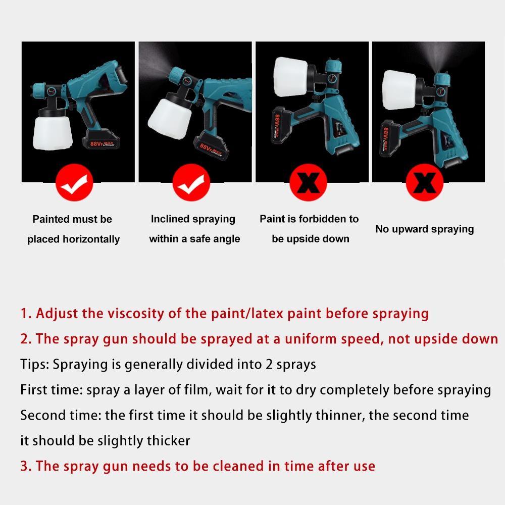 1500W 88VF Electric Spray Gun 3 Nozzle Size 1000ml Household Electric Paint Sprayer Flow Control Airbrush For 18V Battery