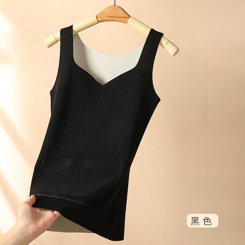 

Comfortable autumn and winter cashmere double-sided abraded vest with pockets, belly protection, stomach warming, slim-fitting M【34/recommended weight 40-50kg 】 чёрный