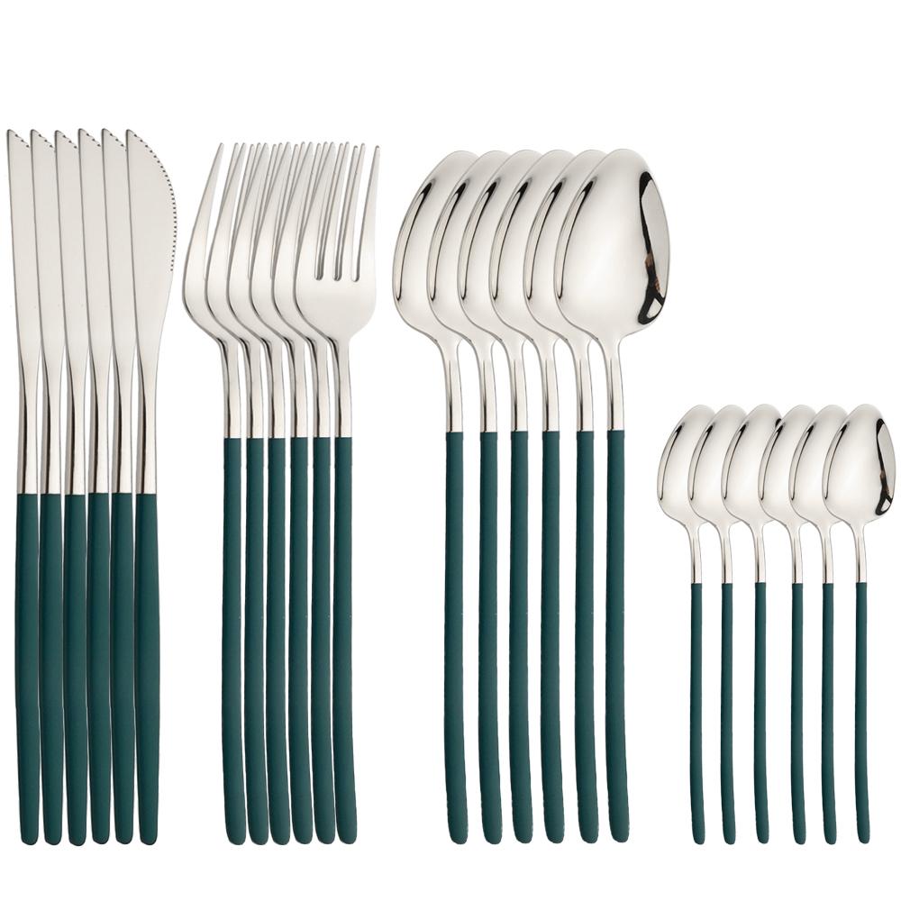 24Pcs Tableware Sets 18/10 Stainless Steel Cutlery Set Knife Fork Spoon Dinnerware Set Home Silverware Western Flatware Set