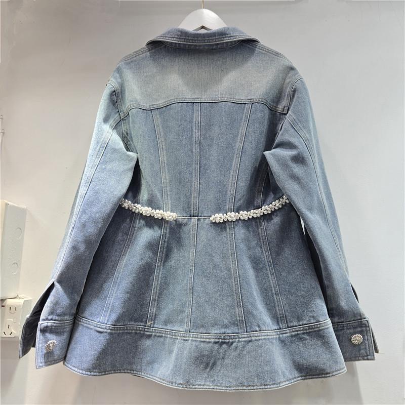 European Station Women's 2026 Autumn/Winter Rhinestone Denim Jacket with Waist-Cinched Design