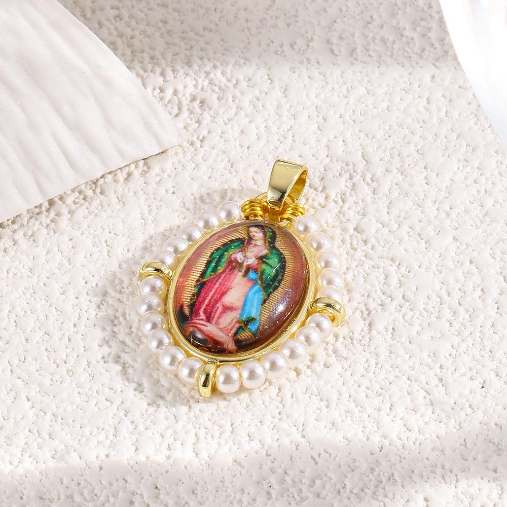 

Винтажный кулон овальной формы с изображением Девы Марии, ручной работы, плетеный, с имитацией жемчуга, с покрытием под старую медь 18 карат