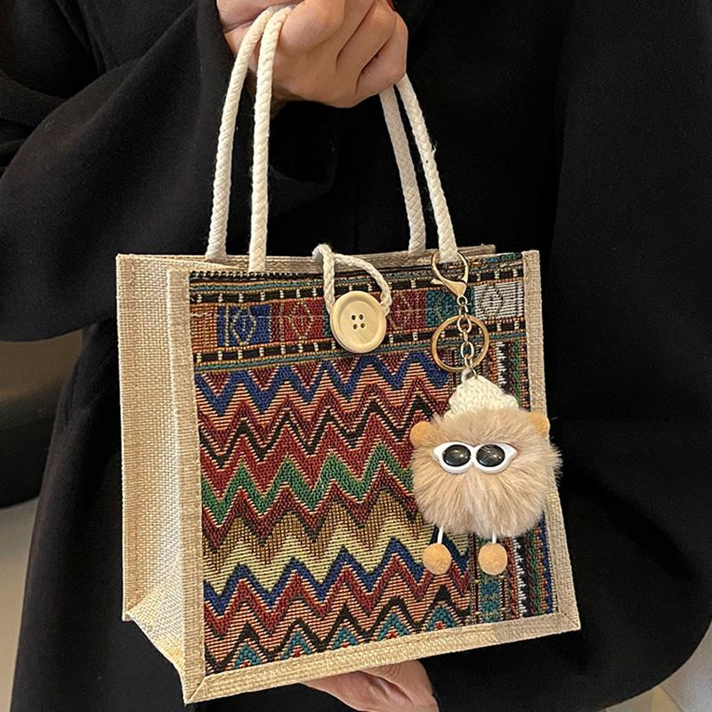 Tragbare Bento-Tasche Lässige Tragetasche für Damen Ethnischer Stil Pendler-Handtasche Einfache Große Kapazität Einkaufstasche Geschenke