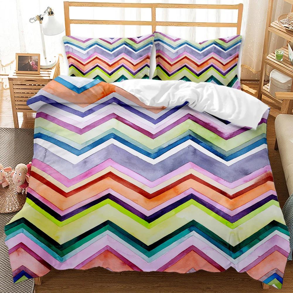 Geometric Pattern Duvet Cover Modern Circled Wavy Like Blue White Stripes Bedding Set Double Queen King Polyester Qulit Cover