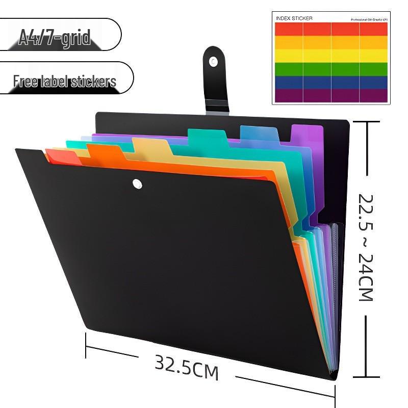 

A4 Black Plaid Accordion Bag: Large Capacity, Flip Cover, PP Lanyard, Three-Sided Seal, Stand-Up Design, Rainbow Accordion.