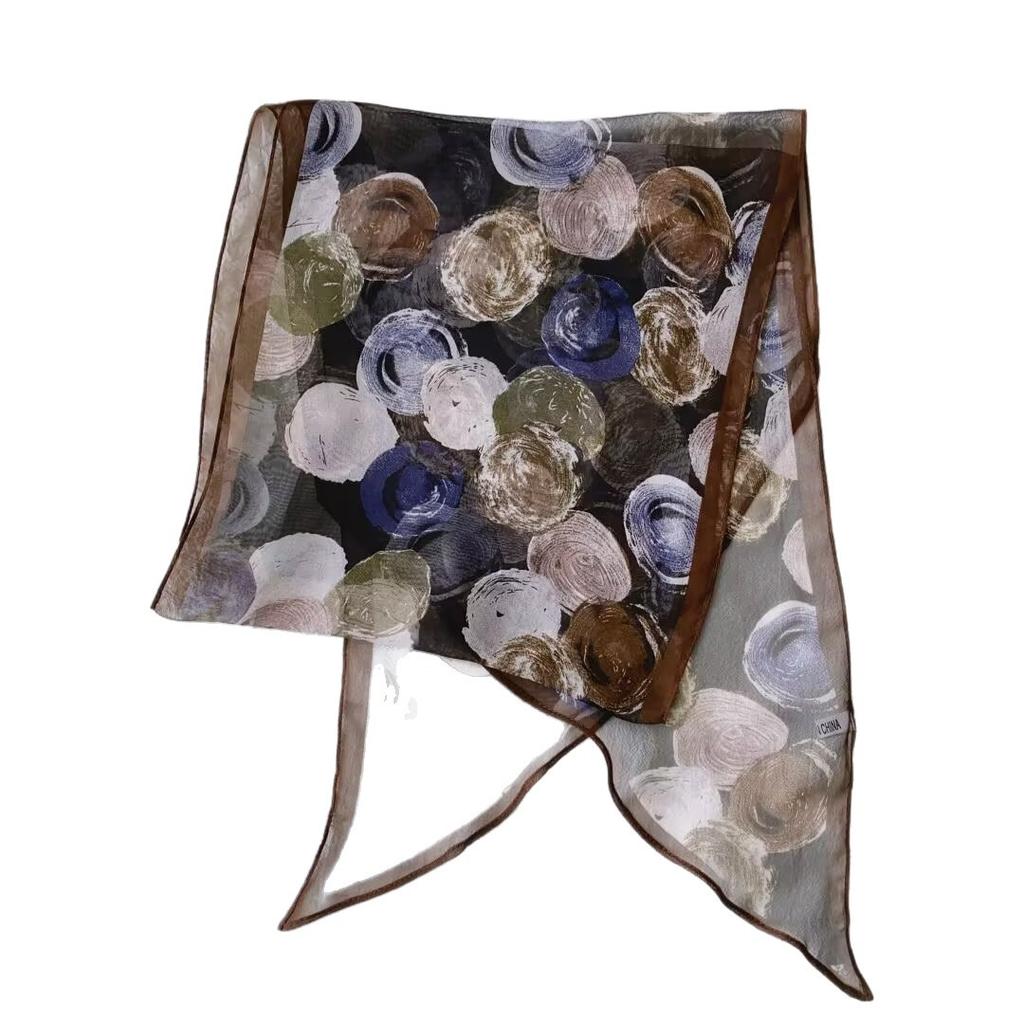 [Oil Painting Ball] Summer and Autumn New Light and Versatile Long Ribbon Silk Scarf Ladies' Art Niche Scarf