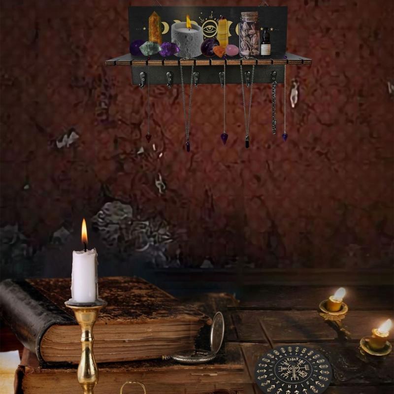 Wooden Crystal Display Shelf Wall Mounted Candle Holder Healing Stone and Pendants Showcase Stand Table Decorations