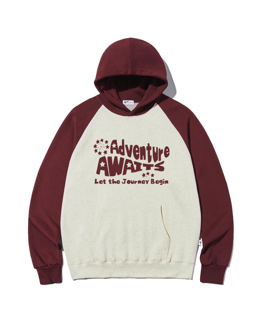 Escape From Begin Adventure Print Raglan Color Block Hoodie Oatmeal M