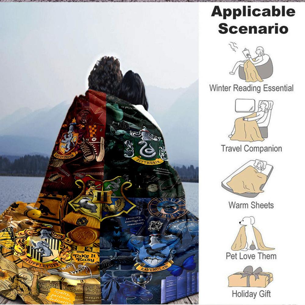 1pc Harry Potter Flannel Throw Blanket - HD Printed Lightweight Soft Warm All-Season Blanket for Sofa, Bed, Travel, Camping 053