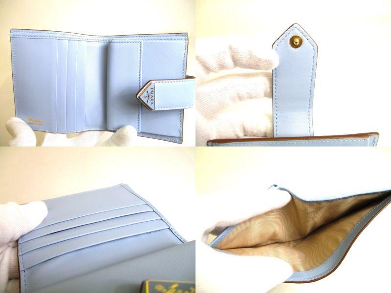 Autentická PRADA Pískově světle modrá kožená malá peněženka ze Saffiana a hladké kůže #a066 Repasovaná