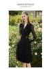 Spring Black Mesh Sleeve Goddess Dress - Waist-Slimming Suit Collar, Mid-Length Professional Women's Outfit