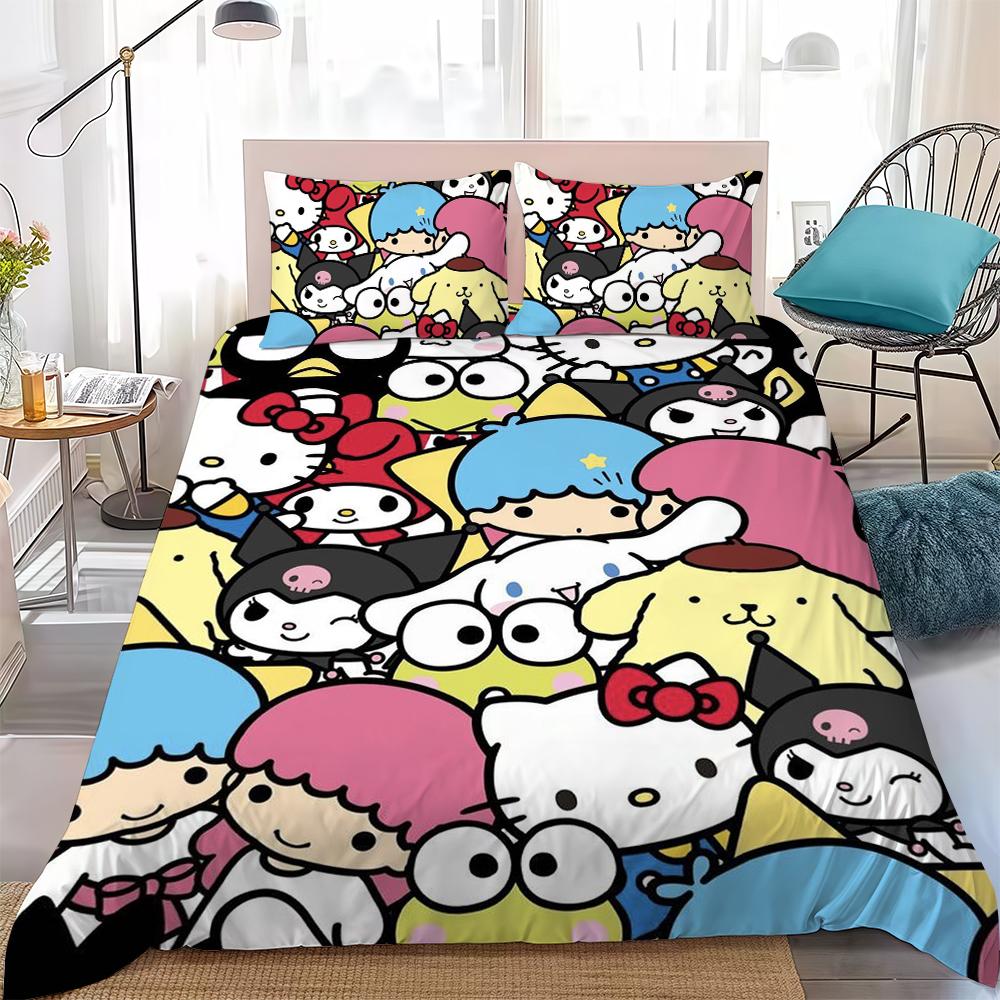 

S-Sanrio Friends Duvet Cover Set Home Style Bedding Soft Laundry Cotton Bed 3 Piece Set Student Dormitory Gift 135x200cm