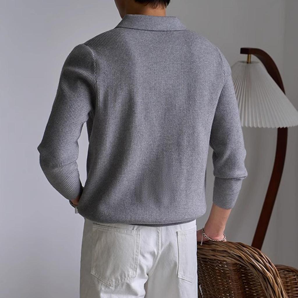Men's Heavyweight V-Neck Knit Pullover Sweater - Autumn/Winter Warm Long Sleeve Polo Outerwear