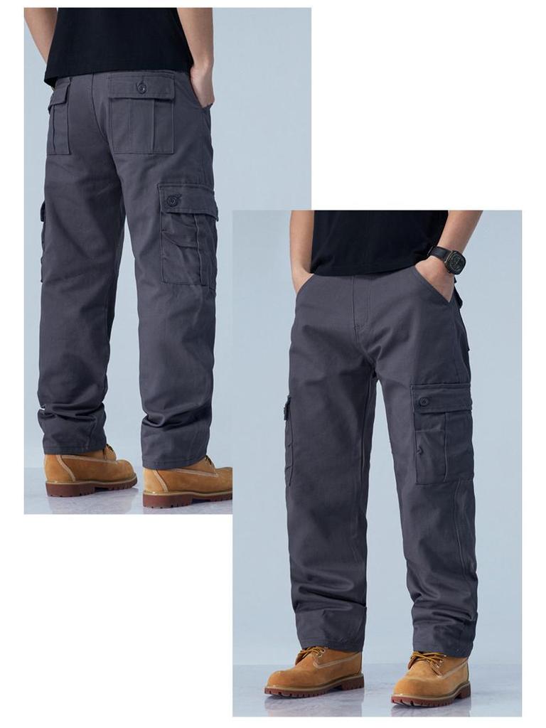 Men's Straight-Leg Pure Cotton Multi-Pocket Work Pants