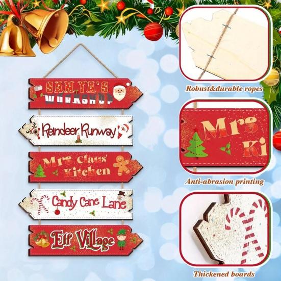 Festive Door Handle Decorations Rustic Wooden Hanging Pendant for Christmas Holiday Home Door, Decorative Signs Party Sign Ornament with