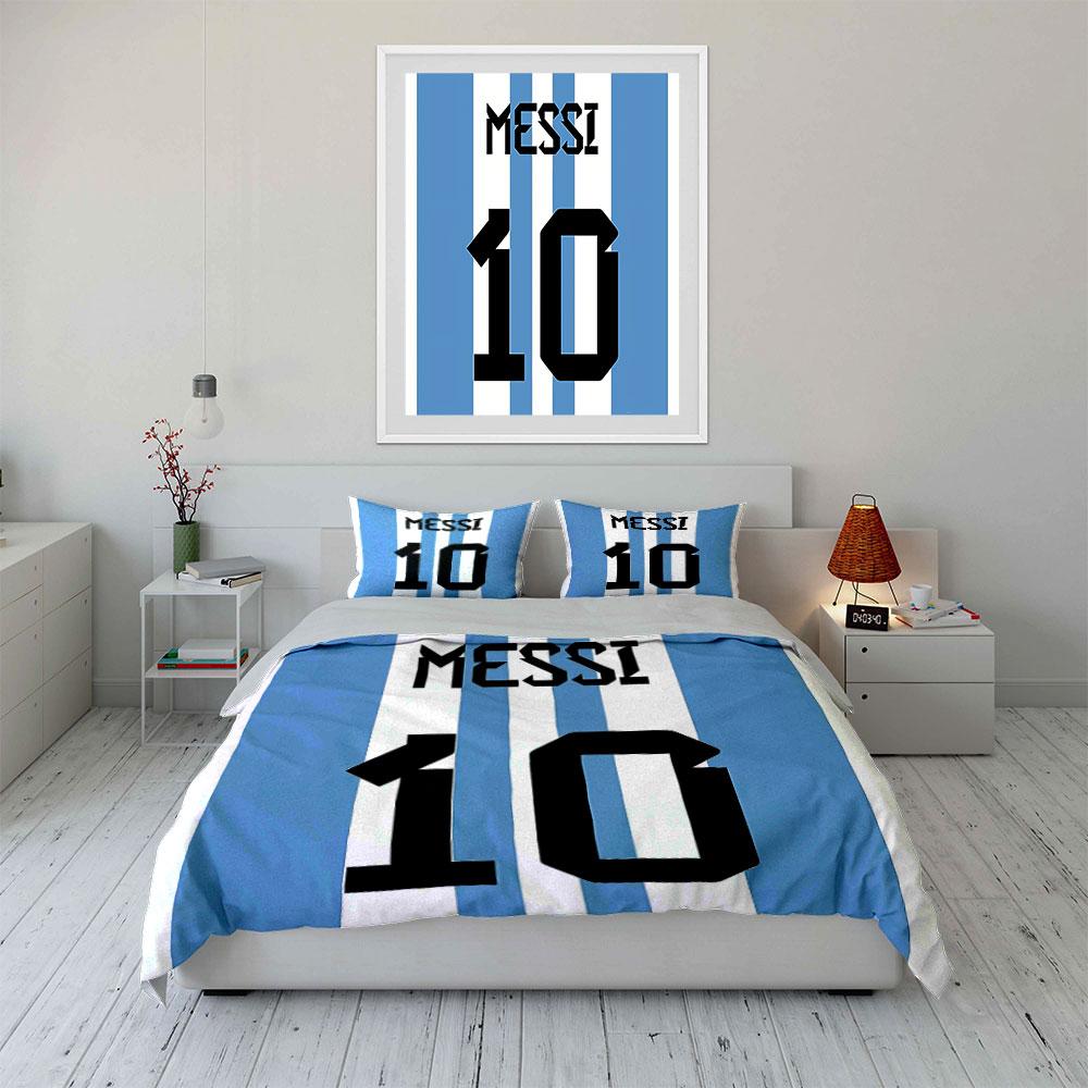 Blue White Stripes Messi 10 Bedding Duvet Cover Set Duvet Cover Pillowcases (1*Duvet Cover 2*Pillowcases, without duvet insert)