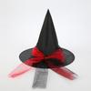 European & American Halloween Lace-up Witch Hat - Black Oxford Cloth Pointed Wide-Brim