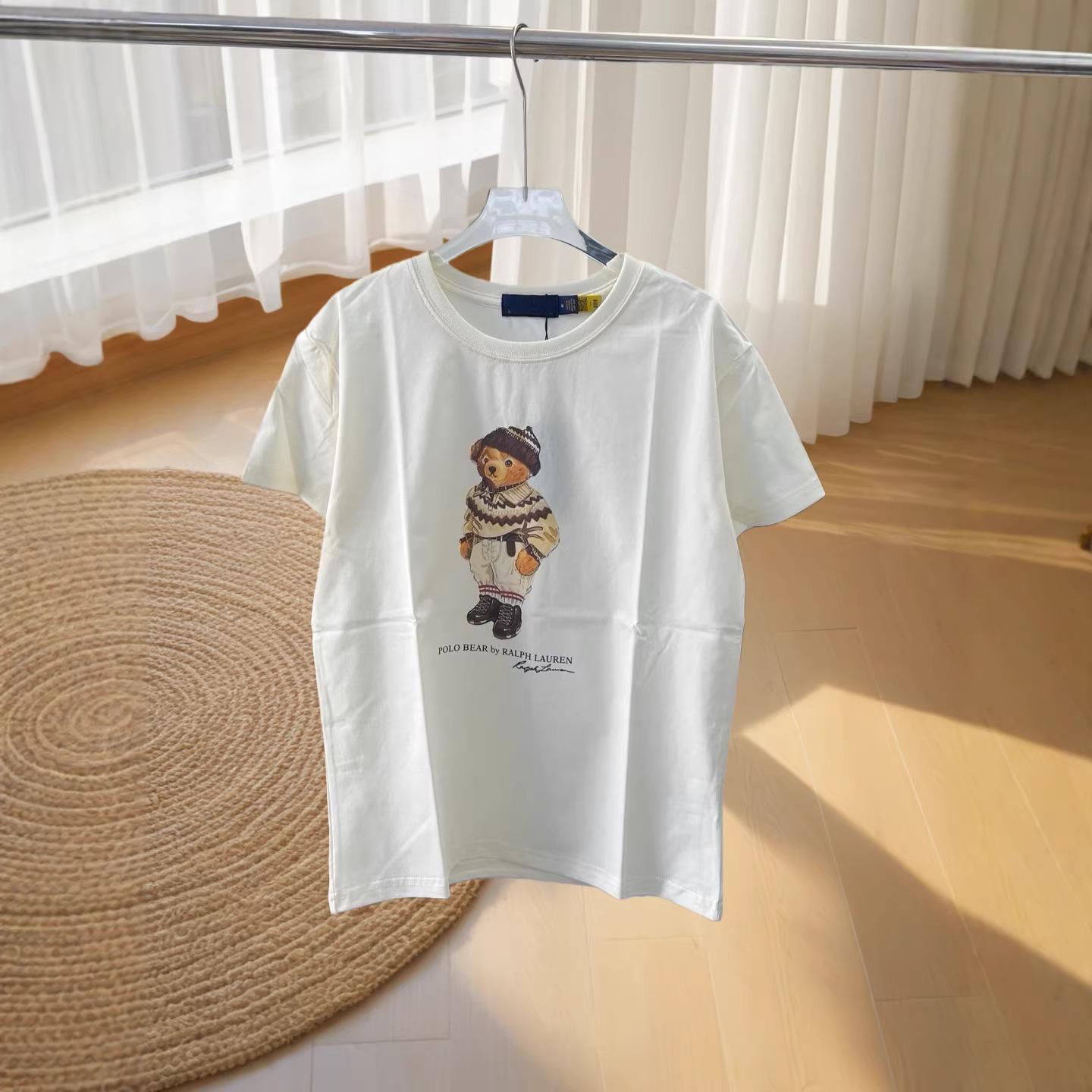 Nanyou Cute Bear Print Round Neck Summer T-shirt - Casual Loose Short Sleeve Top Medium белый