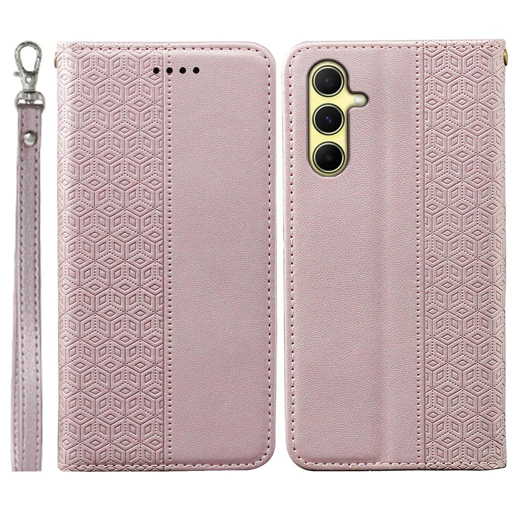 For Samsung Galaxy A55 5G Wallet Phone Case Strong Magnetic Checkered Pattern Imprint Leather Flip Cover