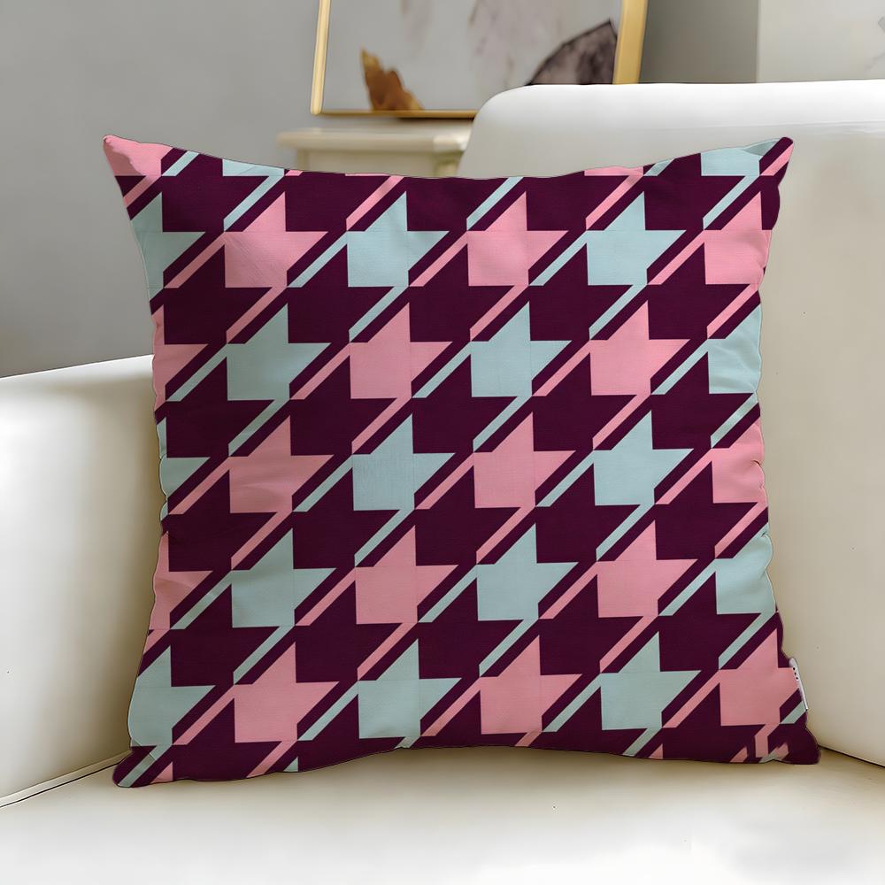 Houndstooth Pattern Cushion Cover Soft  EasyWash Pillow Case  Versatile for Couch Bed Travel and Office