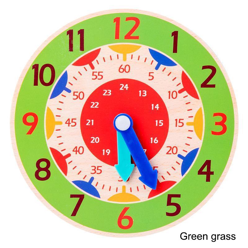 Wooden Teaching Clock With Adjustable Hands Bright Colors For Toddlers Early Time Learning Home Use