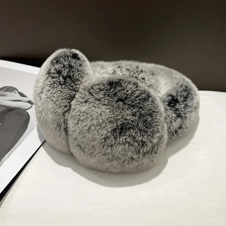 Echte Rexkaninchenfell-Ohrenschützer für Damen Winter-Ohrenwärmer Weiche Warme Fellige Ohrenschützer für Kaltes Wetter