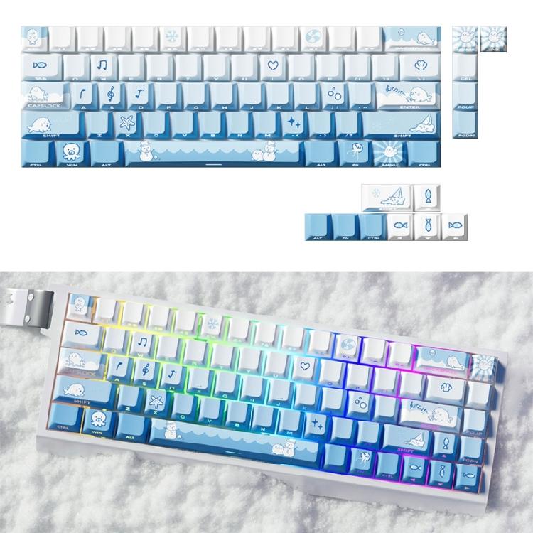 Snow Seal Theme Keycaps PBT 74 Key Set Original Height Side Printed Translucent for 60 61 65 67 Mechanical Keyboards