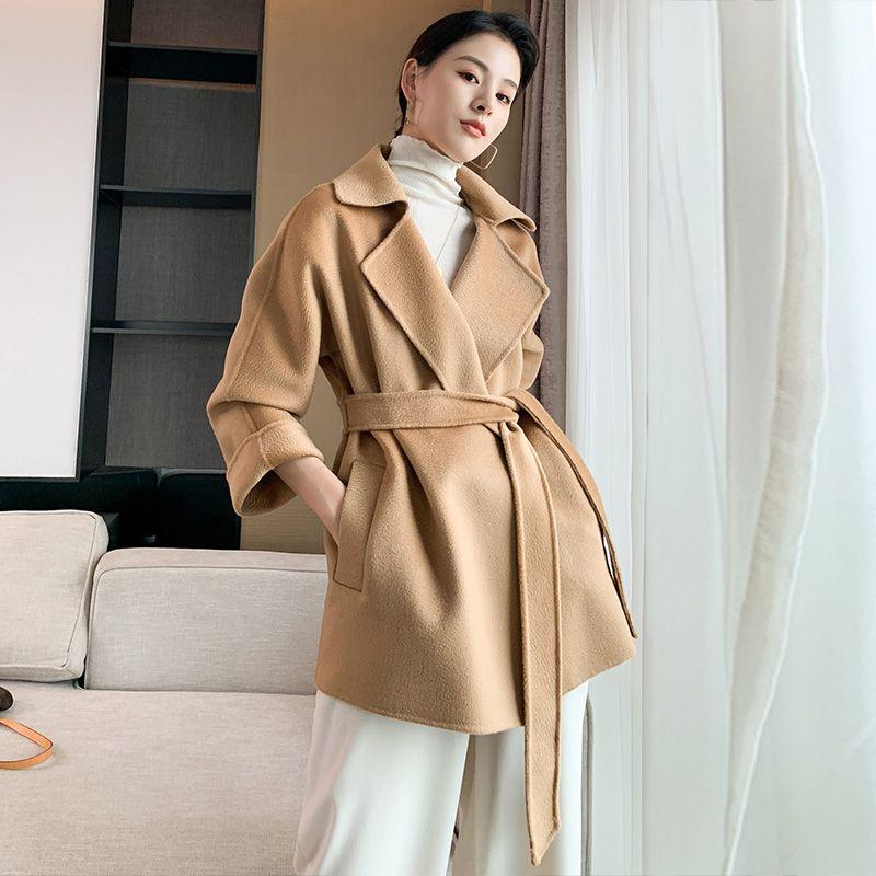 

Модный короткий двусторонний кашемировый костюм с воротником «водная рябь» CAMEL L