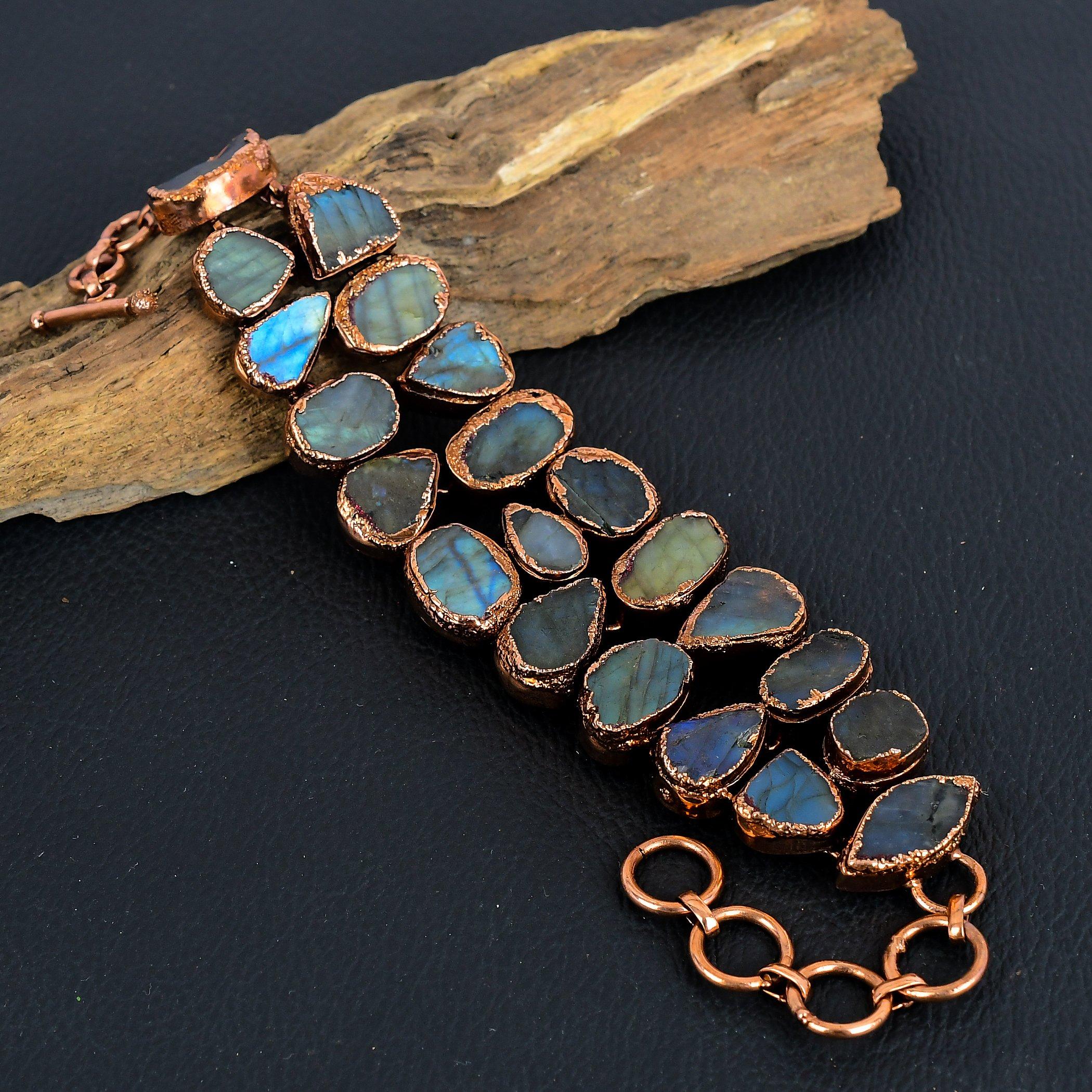 

Браслет из лабрадорита, ювелирное изделие из драгоценного камня, медный гальванизированный браслет с регулируемой цепочкой, подарок для женщин, браслет ручной работы