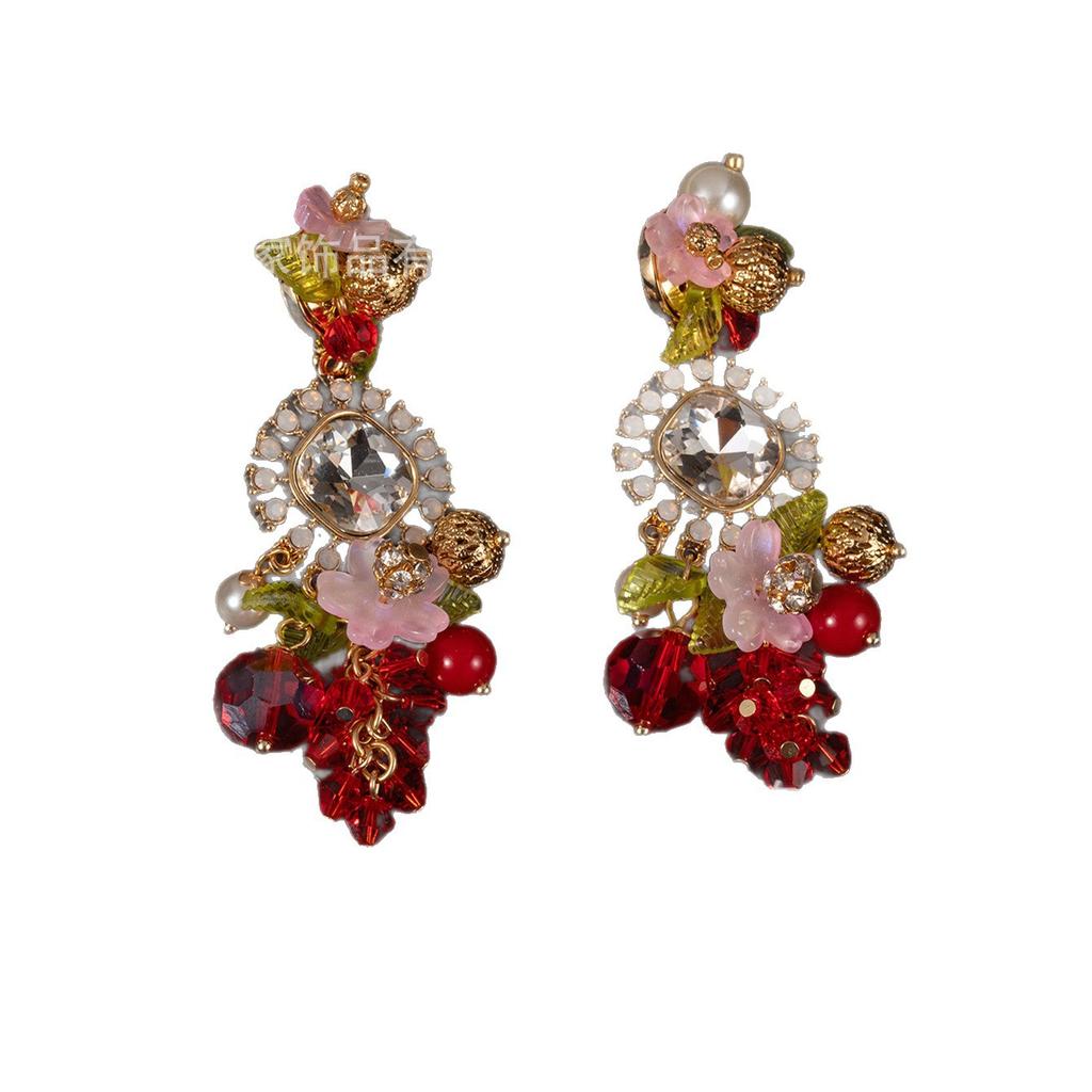 Dopamine Unique Beautiful Flower Tassel Earrings Vintage Colored Bead Temperament Luxury High-end Feeling