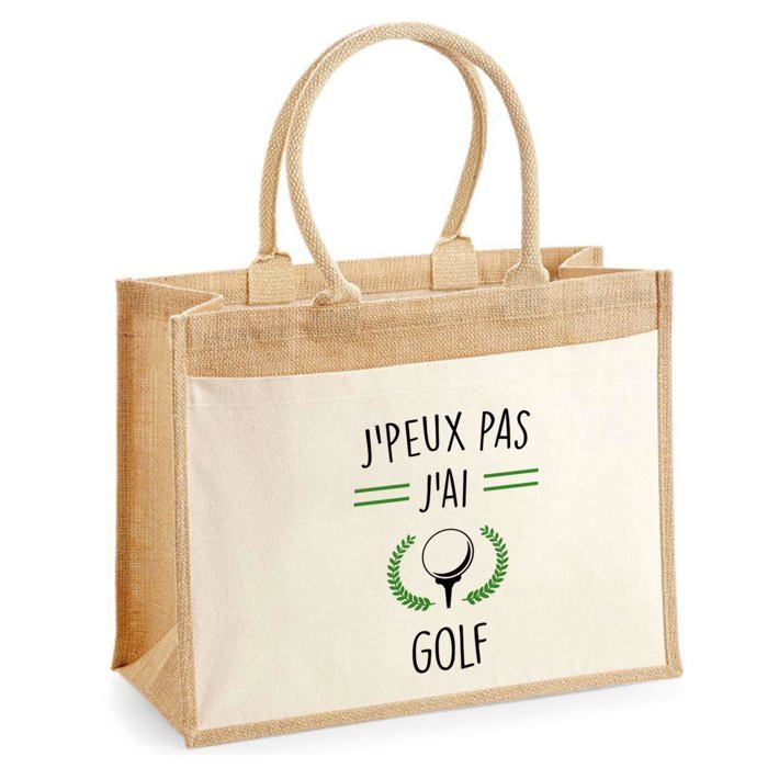 Sac de plage - PLANETEE - Jute avec poche Golf Tie J'peux pas - Coton - 43x33 cm - Imprimé en France
