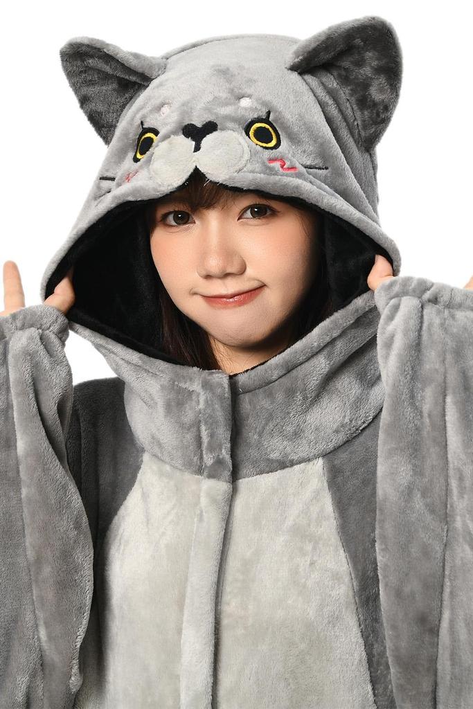 OLAOLA Cat Kigurumi Soft Animal Fancy Fluffy Winter Cold Protection L Pajamas, Blue, Cute, Adult, Loungewear, Costume, Dress, Pajamas, Flannel,