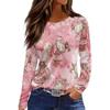 Women's Fashion Casual Slit Hem Round Neck Long Sleeve Loose Printed T-Shirt Top
